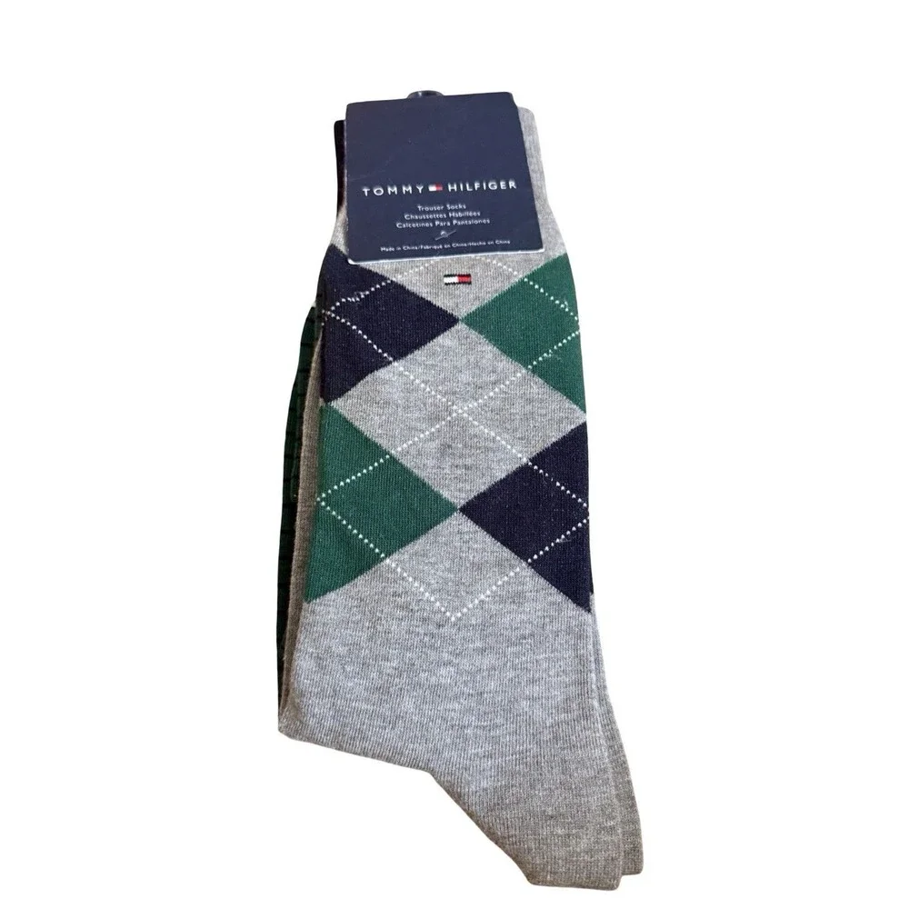 Tommy Hilfiger Men's 2-PK Argyle Trouser Socks Cotton Blend Classic Style NWT